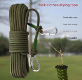Orange With Wire Core Heavy Duty Adjustable Clothesline Set (4 Pack) - 15m Steel Wire Core Nylon Rope with Hooks for Outdoor & Camping