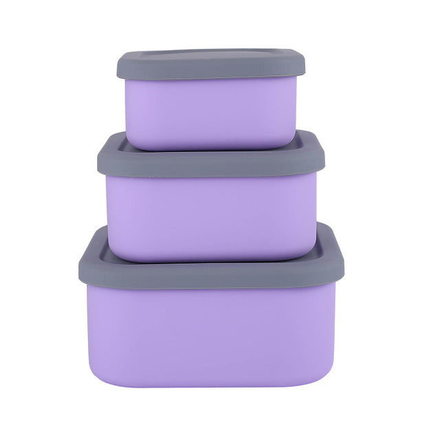 Small Container Purple Purple 3-Piece Stackable Silicone Food Storage Container Set - Microwa