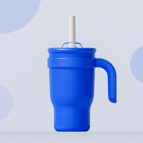 Blue 14oz Insulated Tumbler with Handle & Straw - 304 Stainless Steel Car Cup (Contrast Color)