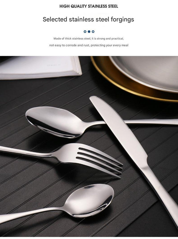 6-Piece Portable Stainless Steel Cutlery Set with Plate and Bag - Gold, Great for Camping and Travel (Steak Knife)