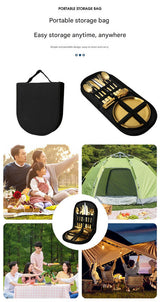 6-Piece Portable Stainless Steel Cutlery Set with Plate and Bag - Gold, Great for Camping and Travel (Steak Knife)