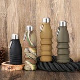 Camouflage Green Collapsible Silicone Water Bottle - Portable Sports Hydration Flask with Carabiner, 550ml/300ml