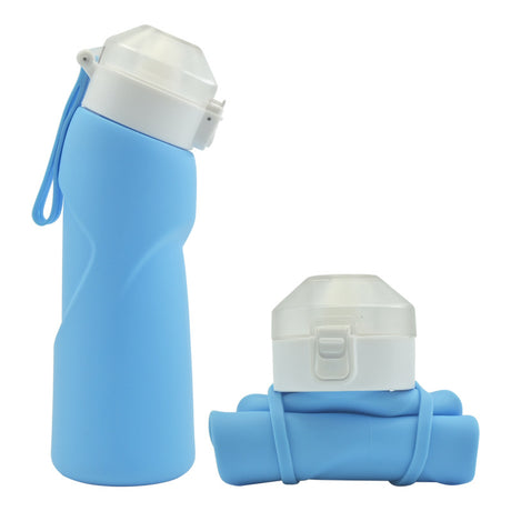 Blue Collapsible Silicone Water Bottle - Portable Large Capacity Outdoor Hiking Flask