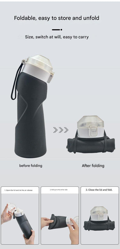 Orange Collapsible Silicone Water Bottle - Portable Large Capacity Outdoor Hiking Flask