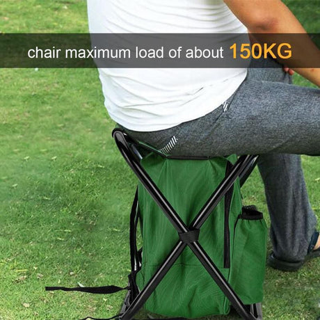 Green Insulated Cooler Backpack Chair - Foldable Stool for Picnics & BBQ