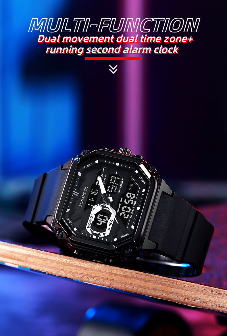 Dual Watch Black Men's Dual Display Watch - Dual Time Digital Analog Waterproof S