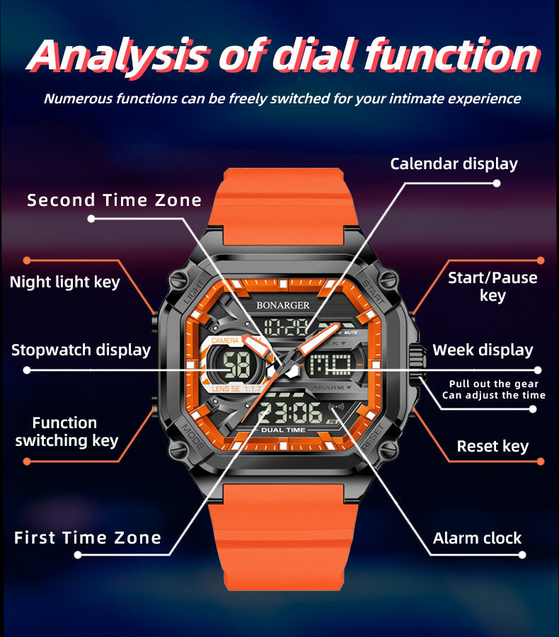 Blue Men's Dual Display Watch - Dual Time Digital Analog Waterproof Sports Watch