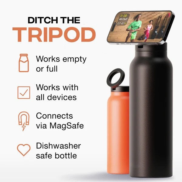 Stainless Steel Insulated Water Bottle with Integrated Magnetic Phone Stand - Beige (24oz)