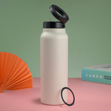 Stainless Steel Insulated Water Bottle with Integrated Magnetic Phone Stand - Beige (32oz)