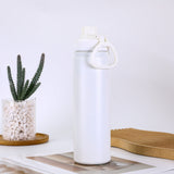 White Portable Travel Thermos Bottle - Leakproof Stainless Steel Flask with Carry Handle (18oz)