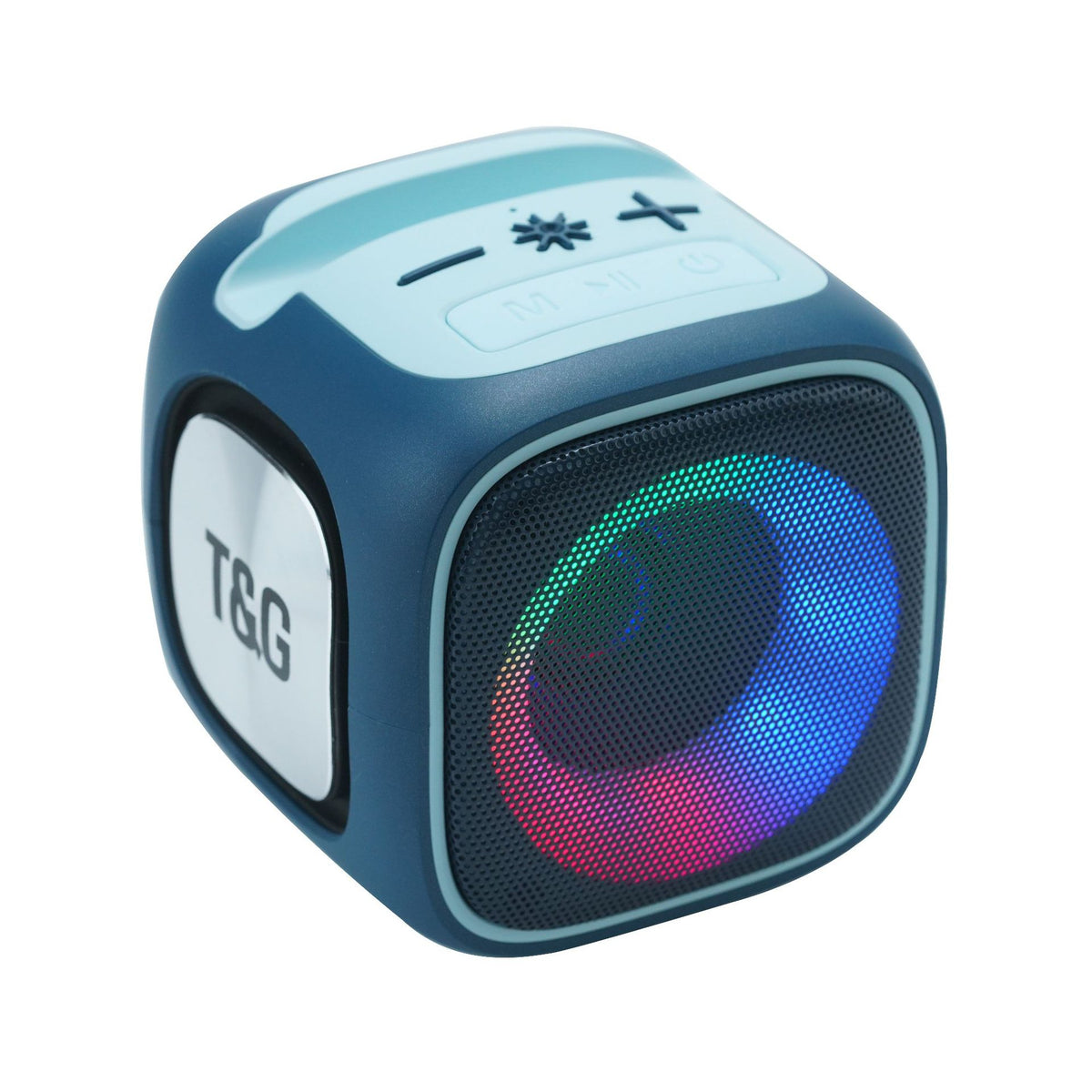 Blue T&G Portable Cube Bluetooth Speaker - RGB Lights, FM Radio, Multi