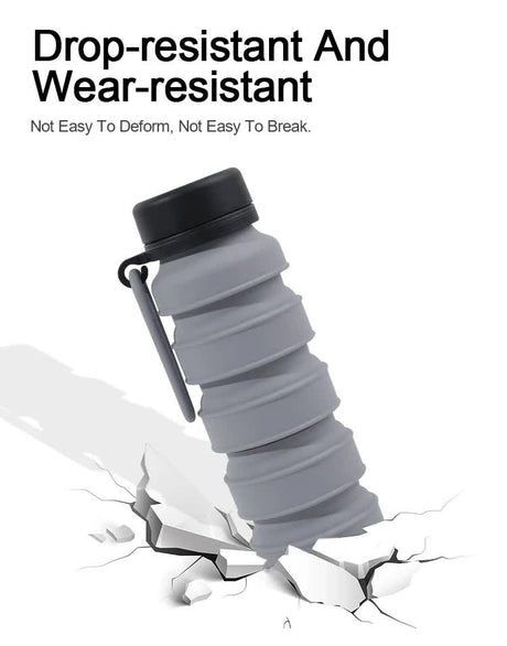 Black Collapsible Silicone Water Bottle - 510ml Portable Food-Grade Travel & Sports Drink Flask