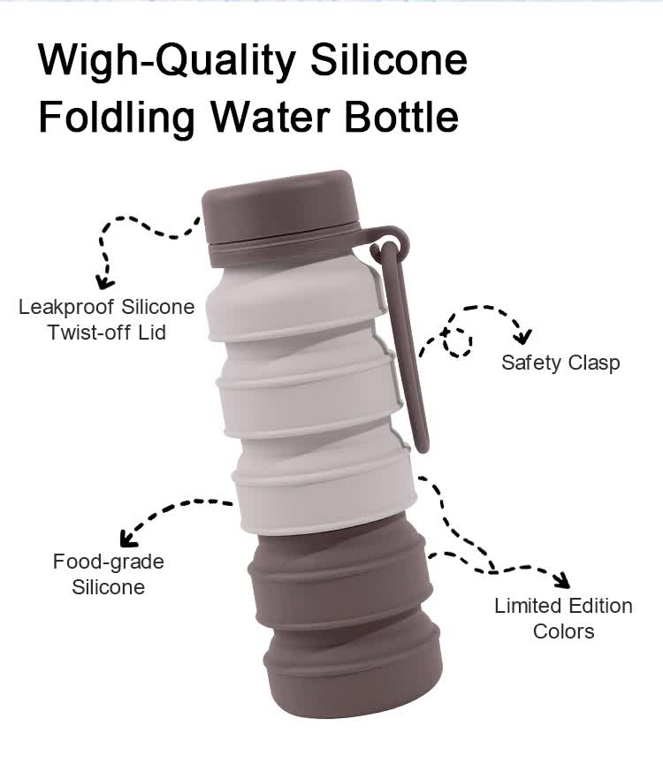 Blue and Black Collapsible Silicone Water Bottle - 510ml Portable Food-Grade Travel & Sports Drink Flask