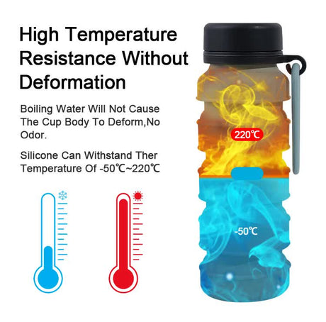 Blue and Black Collapsible Silicone Water Bottle - 510ml Portable Food-Grade Travel & Sports Drink Flask