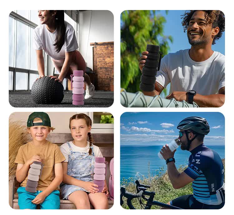 Blue and Black Collapsible Silicone Water Bottle - 510ml Portable Food-Grade Travel & Sports Drink Flask