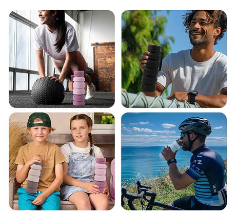 Blue and Black Collapsible Silicone Water Bottle - 510ml Portable Food-Grade Travel & Sports Drink Flask