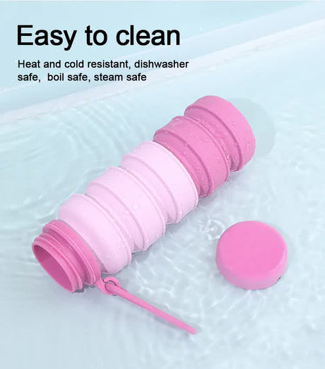 Pink Collapsible Silicone Water Bottle - 510ml Portable Food-Grade Travel & Sports Drink Flask
