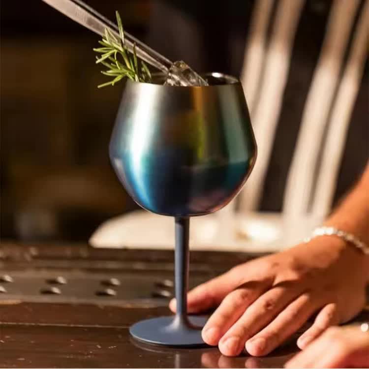 2 Pcs Black Detachable Stainless Steel Wine Glass - 14oz (420ml) Portable Stemmed Goblet for Outdoors & Travel