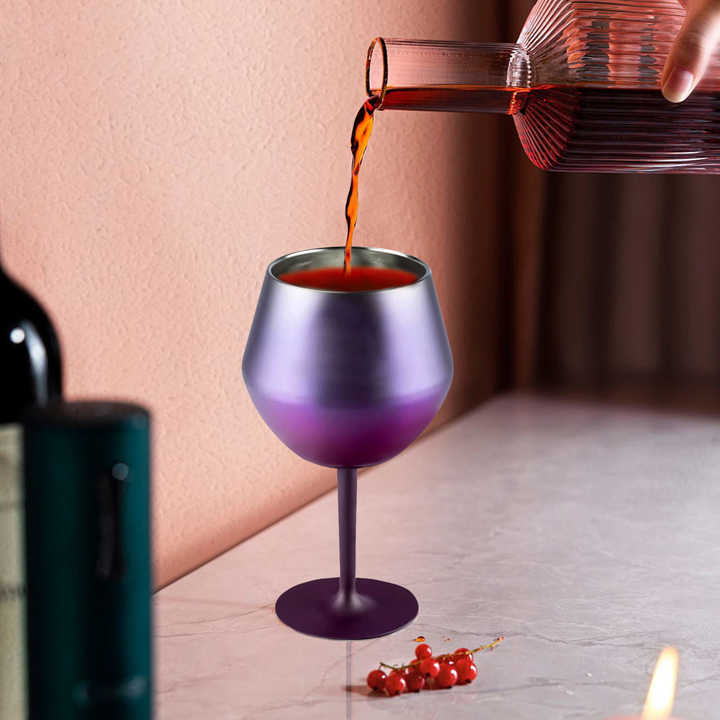 2 Pcs Green and Silver Detachable Stainless Steel Wine Glass - 14oz (420ml) Portable Stemmed Goblet for Outdoors & Travel