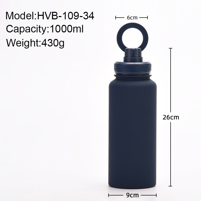 Bright Blue 1L Stainless Steel Water Bottle with Magnetic Phone Holder Lid - Portable Hydration & Hands-Free Stand