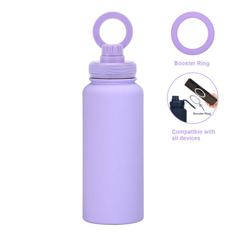 Purple 1L Stainless Steel Water Bottle with Magnetic Phone Holder Lid - Portable Hydration & Hands-Free Stand