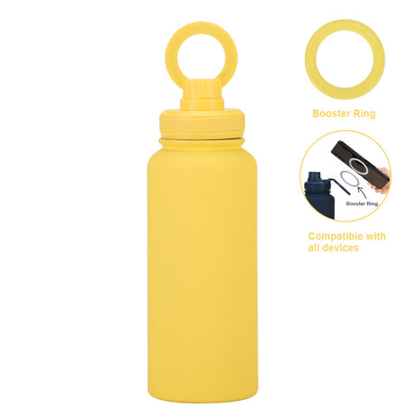 Yellow 1L Stainless Steel Water Bottle with Magnetic Phone Holder Lid - Portable Hydration & Hands-Free Stand