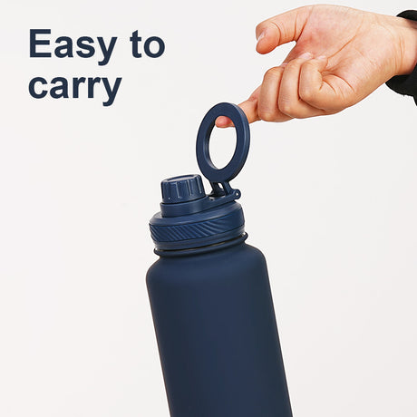 Light Pink 1L Stainless Steel Water Bottle with Magnetic Phone Holder Lid - Portable Hydration & Hands-Free Stand