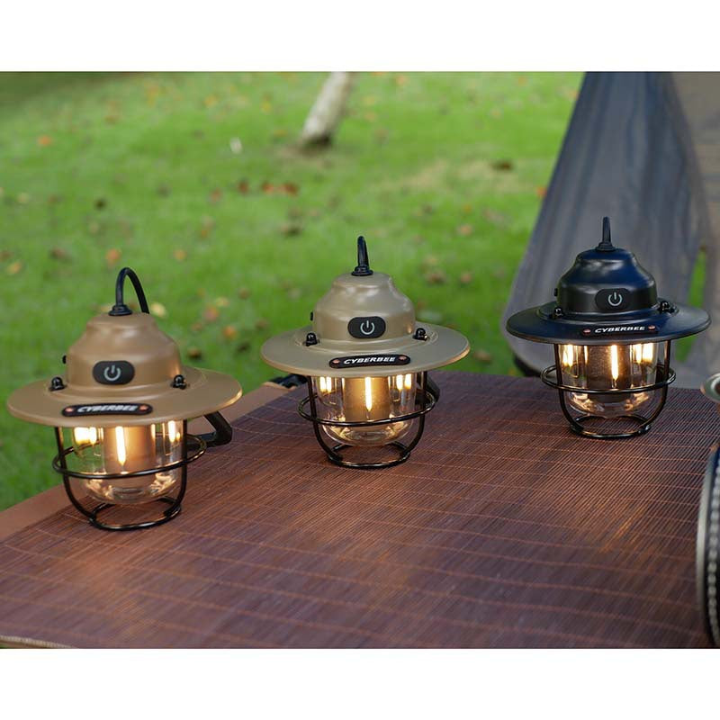 Retro LED Camping Lantern with Multiple Light Modes - USB Rechargeable, Hanging Design(black)