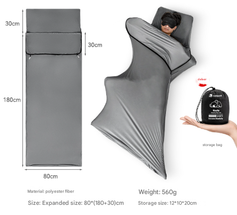 Grey Ultra-Stretch Sleeping Bag Liner - Portable & Lightweight Envelope Sleep Sack for Camping & Travel