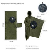 Green Cozy 4-in-1 Wearable Fleece Poncho Sleeping Bag - Multifunctional Camping Blanket with Detachable Hood