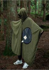 Green Cozy 4-in-1 Wearable Fleece Poncho Sleeping Bag - Multifunctional Camping Blanket with Detachable Hood