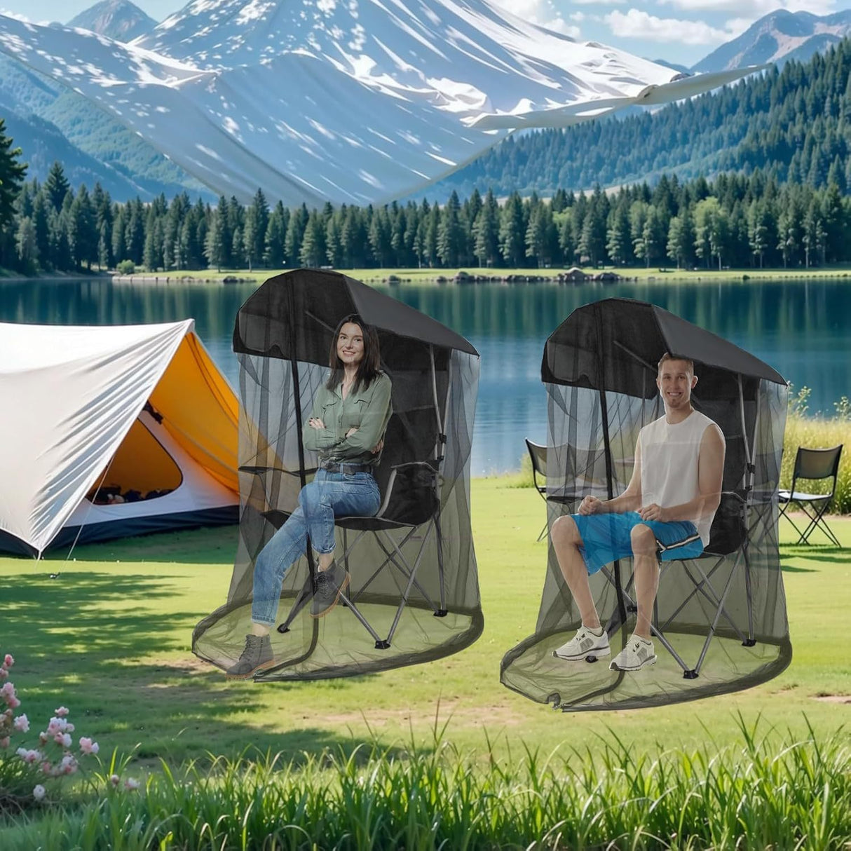Portable Outdoor Chair Cover with Mosquito Net & Sun Canopy - UV & Water-Resistant Shelter for Camping & Fishing(black 82*89*160CM)(not including stand)