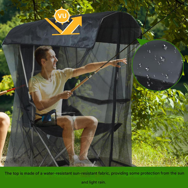 Portable Outdoor Chair Cover with Mosquito Net & Sun Canopy - UV & Water-Resistant Shelter for Camping & Fishing(black 185*125*205CM)(not including stand)
