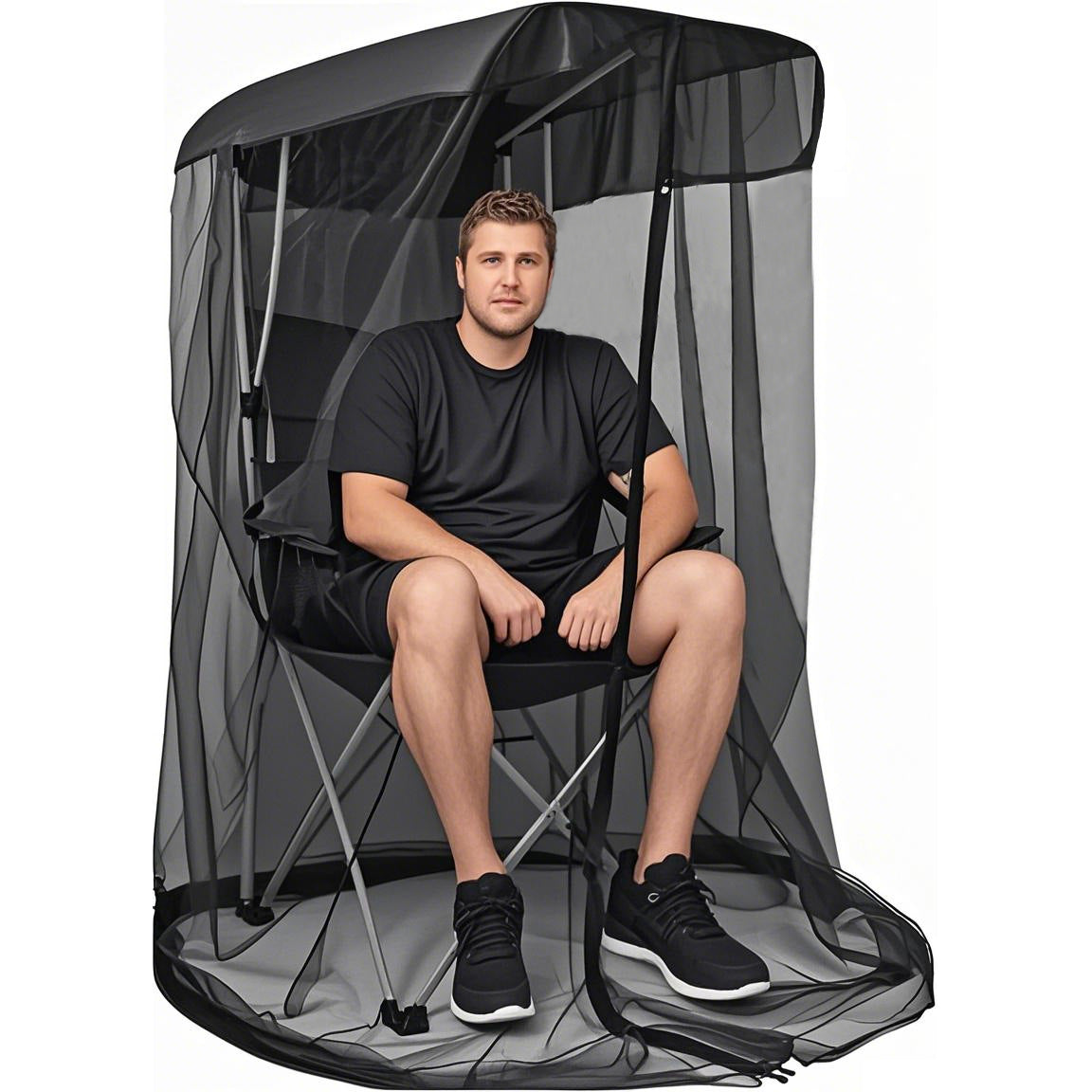 Portable Outdoor Chair Cover with Mosquito Net & Sun Canopy - UV & Water-Resistant Shelter for Camping & Fishing(black 205*125*205CM)(not including stand)