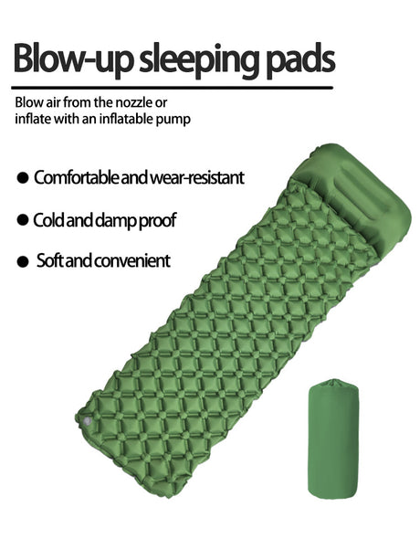 2pc Ultralight Inflatable Camping Sleeping Mat with Integrated Pillow - Waterproof 40D Nylon TPU(Camouflage)