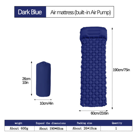 2pc Ultralight Inflatable Camping Sleeping Mat with Integrated Pillow - Waterproof 40D Nylon TPU(Dark Blue)
