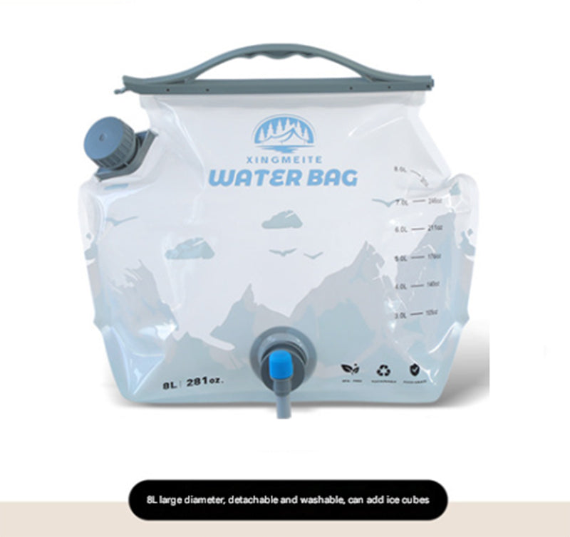 1 Piece Grey 8L Foldable Water Bag - Large Capacity Portable Water Carrier with Spigot for Camping & Outdoors