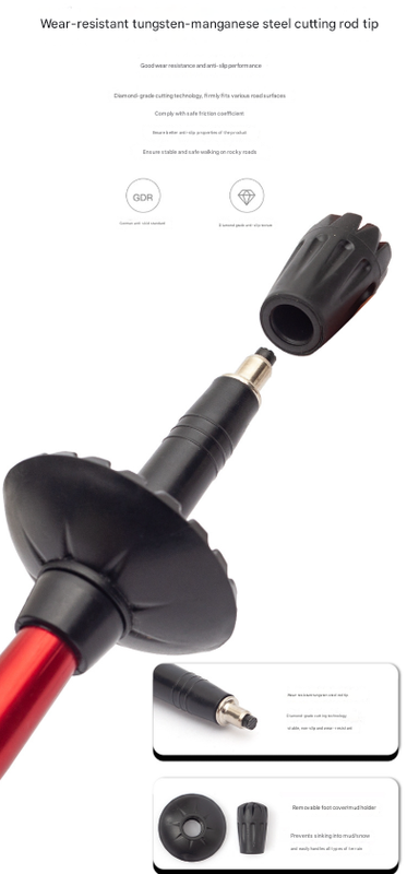 Short Red Ultralight Foldable Hiking Pole - Adjustable Aluminium Trekking Stick with EVA Grip for Outdoor Walking & Climbing