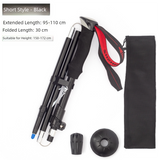 Short Black Ultralight Foldable Hiking Pole - Adjustable Aluminium Trekking Stick with EVA Grip for Outdoor Walking & Climbing