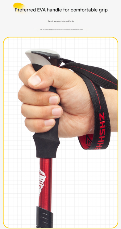 Long Red Ultralight Foldable Hiking Pole - Adjustable Aluminium Trekking Stick with EVA Grip for Outdoor Walking & Climbing