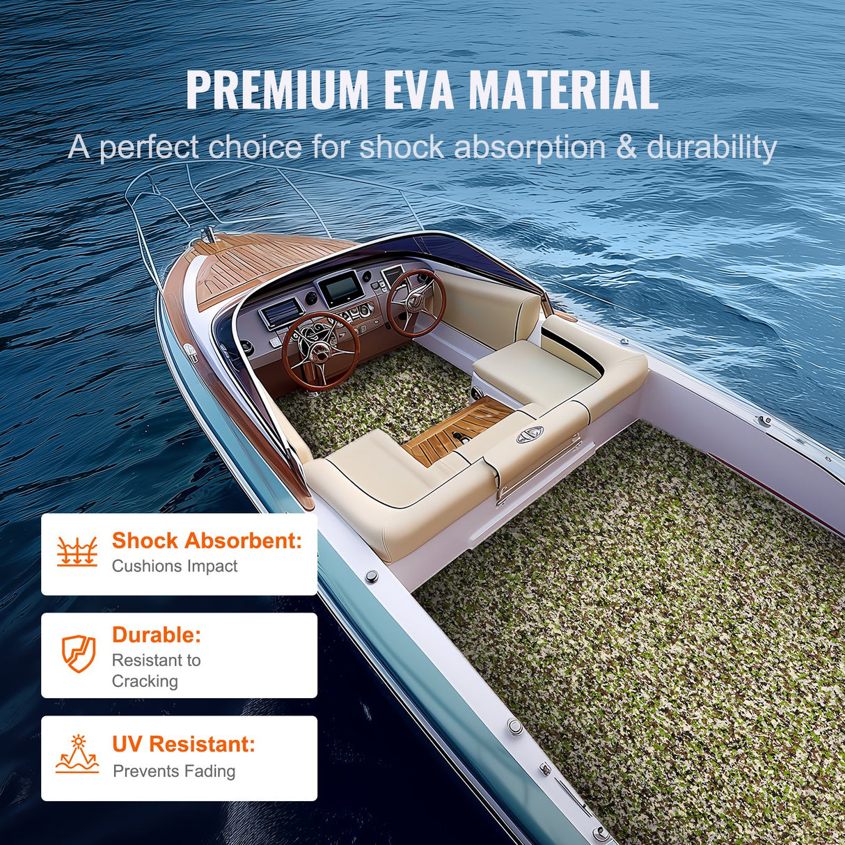 VEVOR EVA Boat Decking: 94.5" × 35.4" (2400 × 899 mm), 6 mm Self-Adhesive Non-Slip Marine Flooring  23.2 sq.ft (2.16 m²)