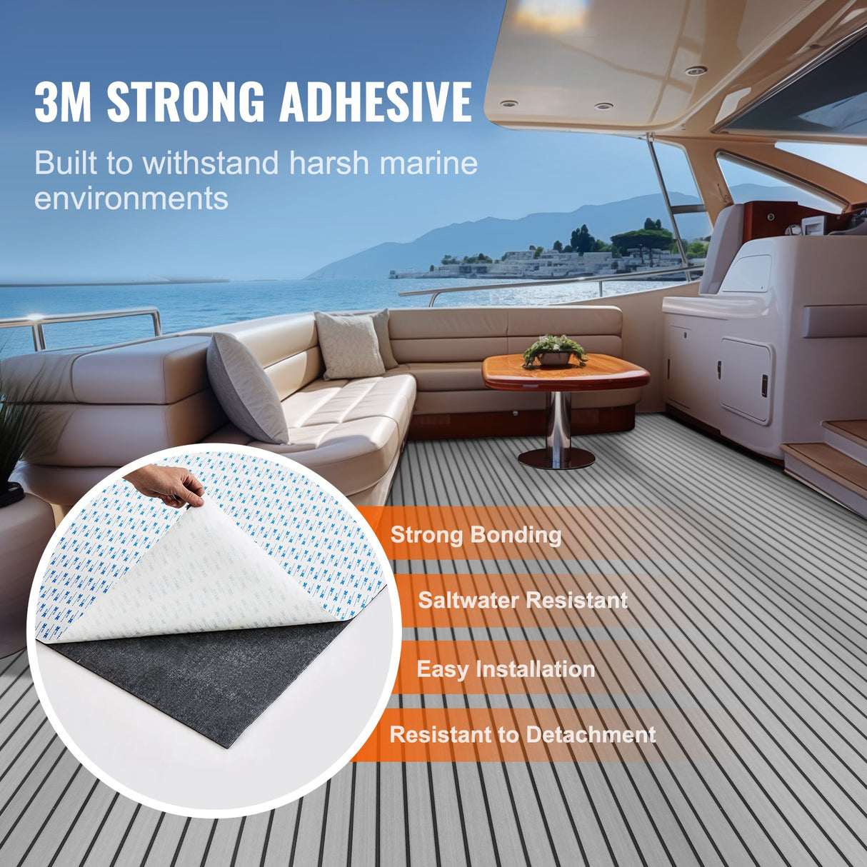 VEVOR EVA Boat Decking: 94.5" × 35.4" (2400 × 899 mm), 6 mm Self-Adhesive Non-Slip Marine Flooring  23.2 sq.ft (2.16 m²)