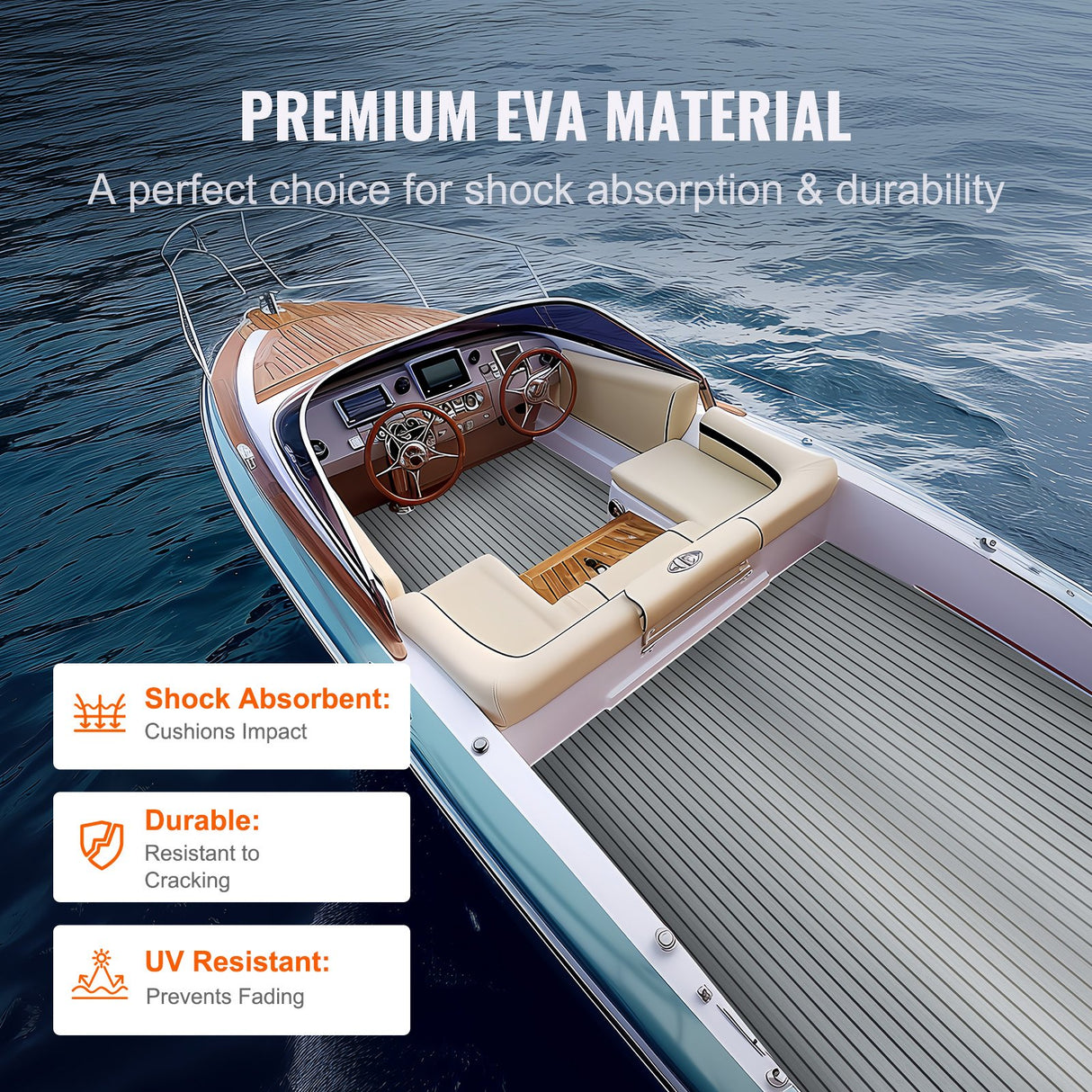 VEVOR EVA Boat Decking – 94.5" × 45.7" (2400 × 1161 mm), 6 mm Self-Adhesive Non-Slip Marine Flooring – 29.9 sq.ft (2.78 m²)