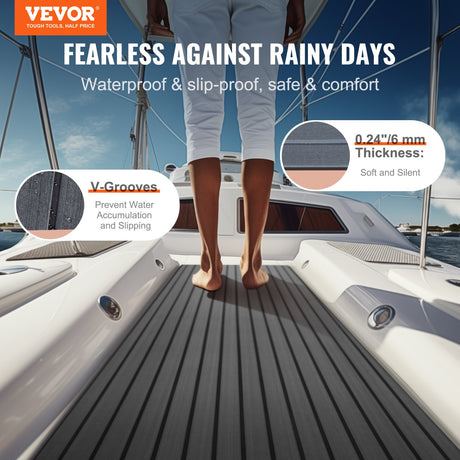 VEVOR EVA Boat Decking: 94.5" Ã— 17.7" (2400 Ã— 450 mm), 6 mm Self-Adhesive Non-Slip Marine Flooring 11.6 sq.ft (1.08 mÂ²)