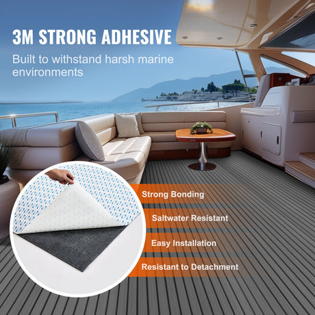 VEVOR EVA Boat Decking: 94.5" Ã— 17.7" (2400 Ã— 450 mm), 6 mm Self-Adhesive Non-Slip Marine Flooring 11.6 sq.ft (1.08 mÂ²)