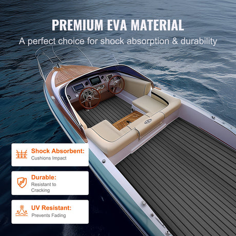 VEVOR EVA Boat Decking: 94.5" Ã— 17.7" (2400 Ã— 450 mm), 6 mm Self-Adhesive Non-Slip Marine Flooring 11.6 sq.ft (1.08 mÂ²)