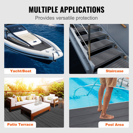 VEVOR EVA Boat Decking: 94.5" Ã— 17.7" (2400 Ã— 450 mm), 6 mm Self-Adhesive Non-Slip Marine Flooring 11.6 sq.ft (1.08 mÂ²)