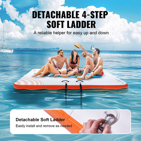 VEVOR Inflatable Floating Dock, 7 x 7FT Inflatable Dock Platform, Non-Slip Water Floating Dock Mat with Portable Carrying Bag & Detachable Ladder, Floating Platform Island Raft for Pool Beach Ocean