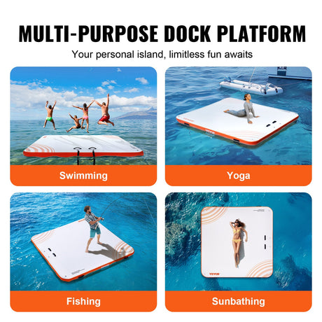VEVOR Inflatable Floating Dock, 7 x 7FT Inflatable Dock Platform, Non-Slip Water Floating Dock Mat with Portable Carrying Bag & Detachable Ladder, Floating Platform Island Raft for Pool Beach Ocean