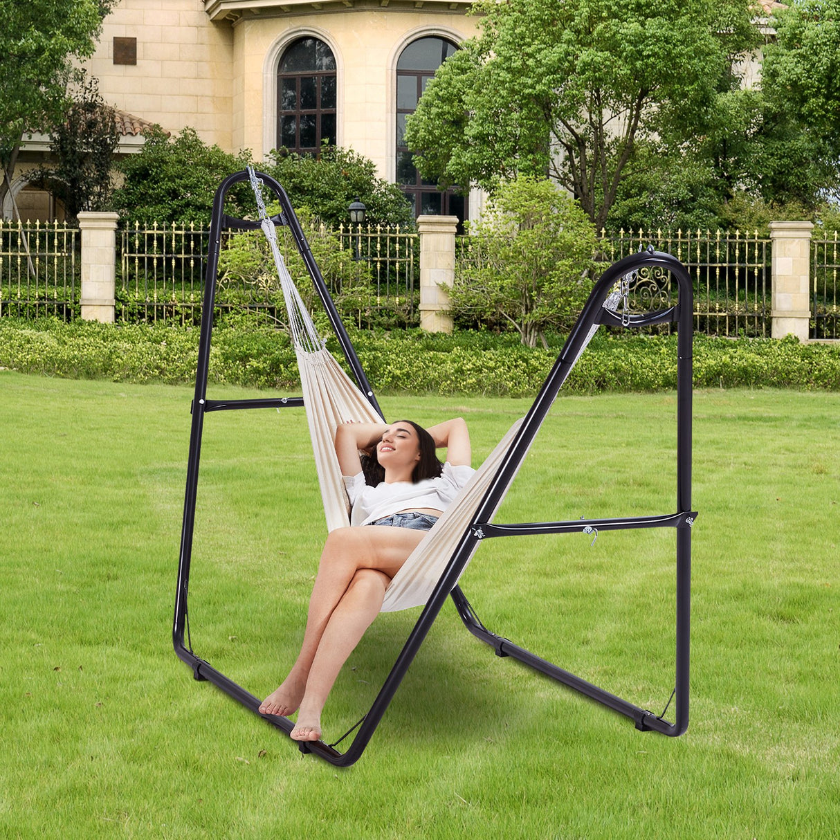 VEVOR Universal 2 Person Hammock Stand, Adjustable Heavy Duty 550 lbs Capacity Hammock Stand Fits 8-13 ft Hammocks for Outdoor and Indoor Portable Hammock Stand with Chain, Hook, and Carrying Bag